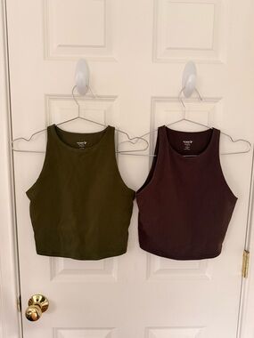 Workout Crop Tanks Bundle - Olive Green and Chocolate Brown